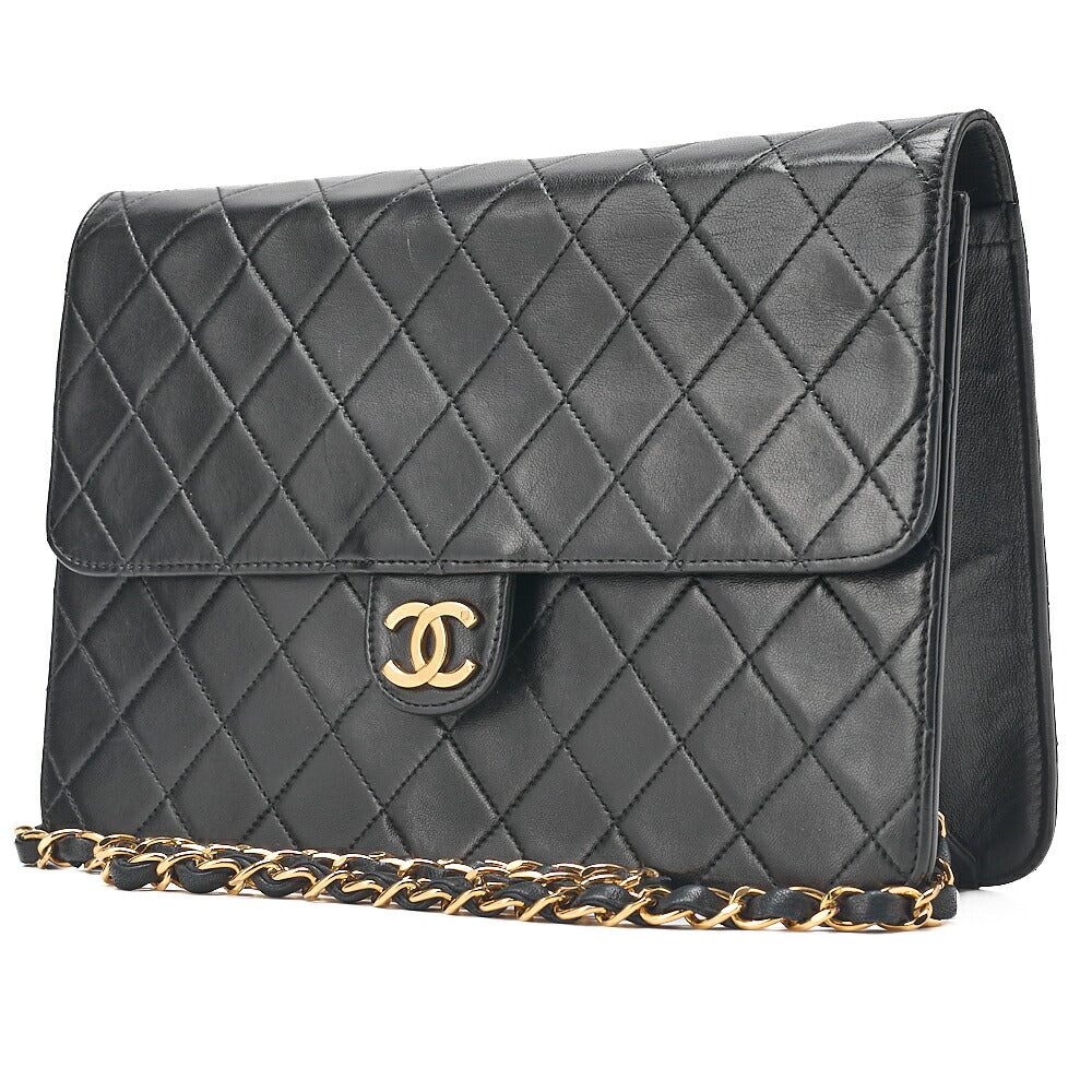 CHANEL Matlasse Push Lock Chain Shoulder Lambskin Black Gold-Tone Hardware, Pre-Owned