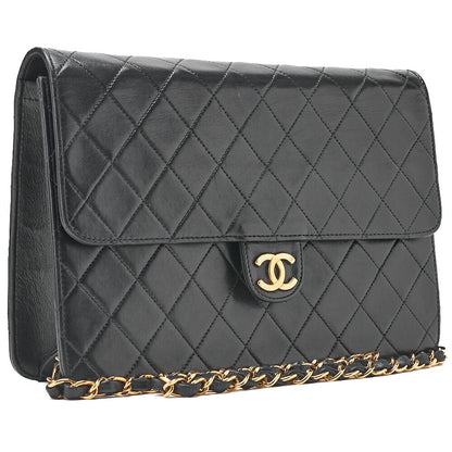CHANEL Matlasse Push Lock Chain Shoulder Lambskin Black Gold-Tone Hardware, Pre-Owned