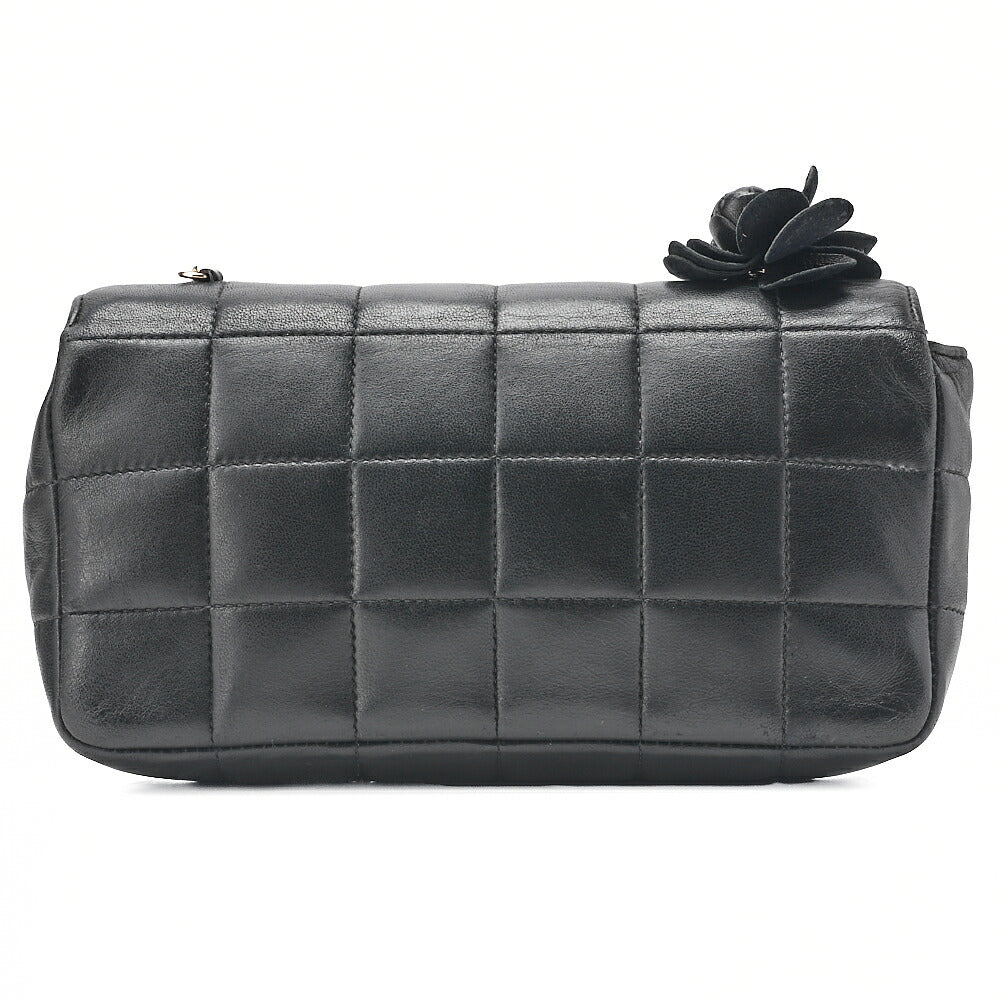 CHANEL Chocolate Bar Camellia Chain Shoulder Bag Lambskin Black