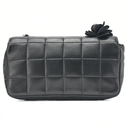 CHANEL Chocolate Bar Camellia Chain Shoulder Bag Lambskin Black Gold-Tone Hardware, Pre-Owned