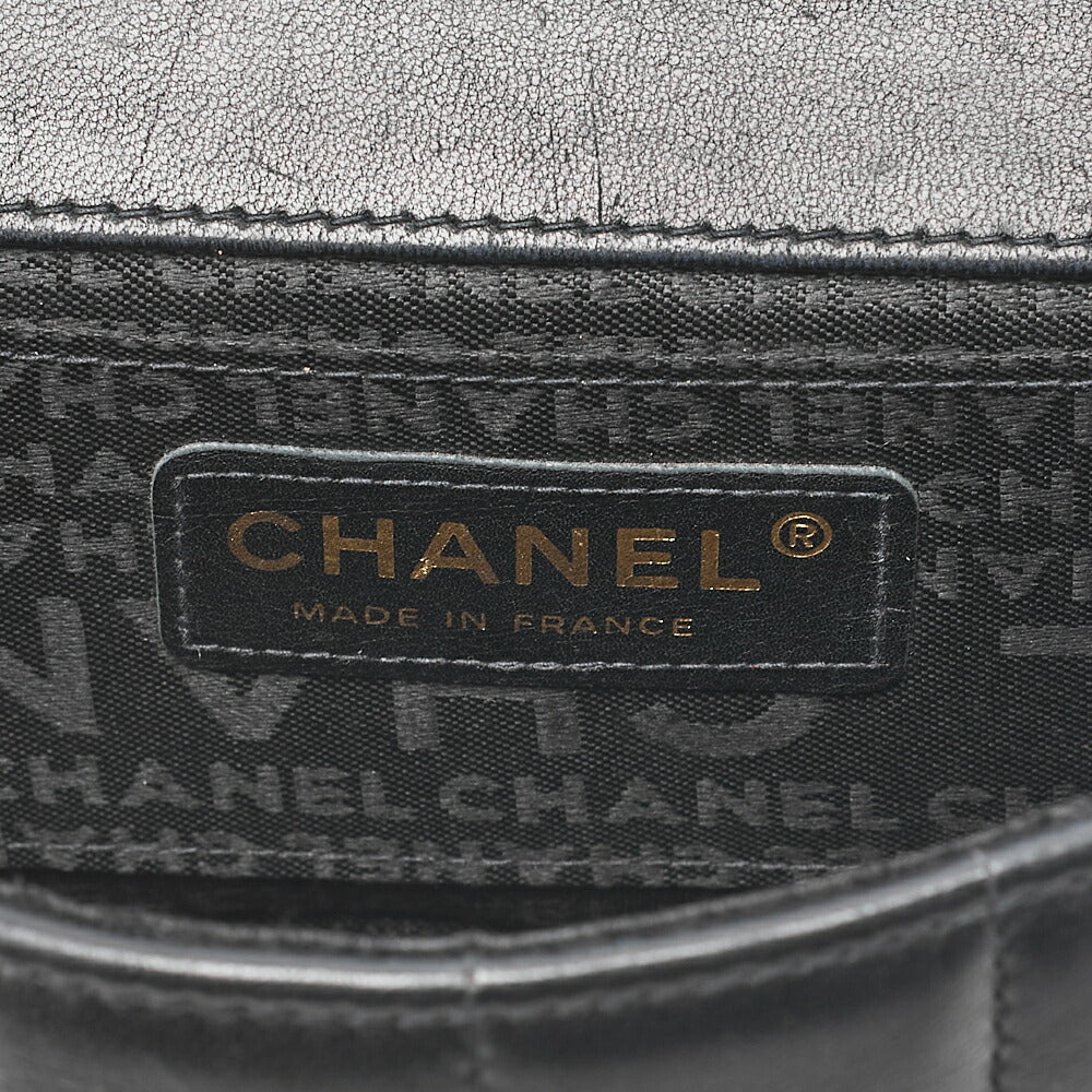 CHANEL Chocolate Bar Camellia Chain Shoulder Bag Lambskin Black Gold-Tone Hardware, Pre-Owned