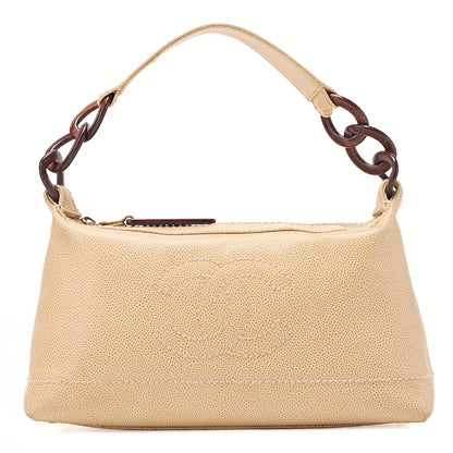 CHANEL Coco Mark Wood Handle Tote Beige Caviar Skin Beige Gold-Tone Hardware, Pre-Owned