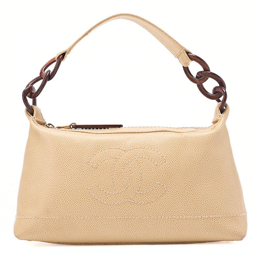 CHANEL Coco Mark Wood Handle Tote Beige Caviar Skin Beige Gold-Tone Hardware, Pre-Owned