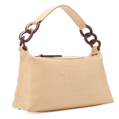 CHANEL Coco Mark Wood Handle Tote Beige Caviar Skin Beige Gold-Tone Hardware, Pre-Owned