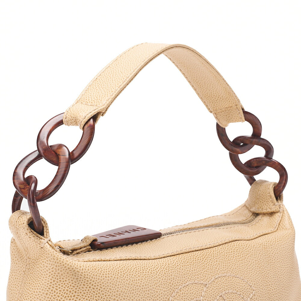 CHANEL Coco Mark Wood Handle Tote Beige Caviar Skin Beige Gold-Tone Hardware, Pre-Owned