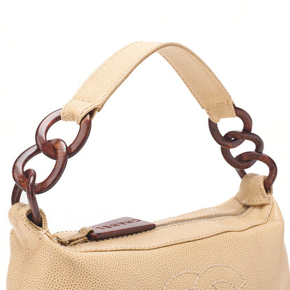 CHANEL Coco Mark Wood Handle Tote Beige Caviar Skin Beige Gold-Tone Hardware, Pre-Owned