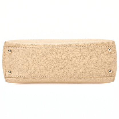 CHANEL Coco Mark Wood Handle Tote Beige Caviar Skin Beige Gold-Tone Hardware, Pre-Owned