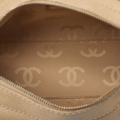 CHANEL Coco Mark Wood Handle Tote Beige Caviar Skin Beige Gold-Tone Hardware, Pre-Owned