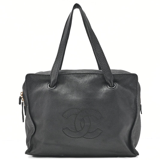 CHANEL Big Coco Mark Square Tote Bag Calfskin Black Gold-Tone Hardware, Pre-Owned