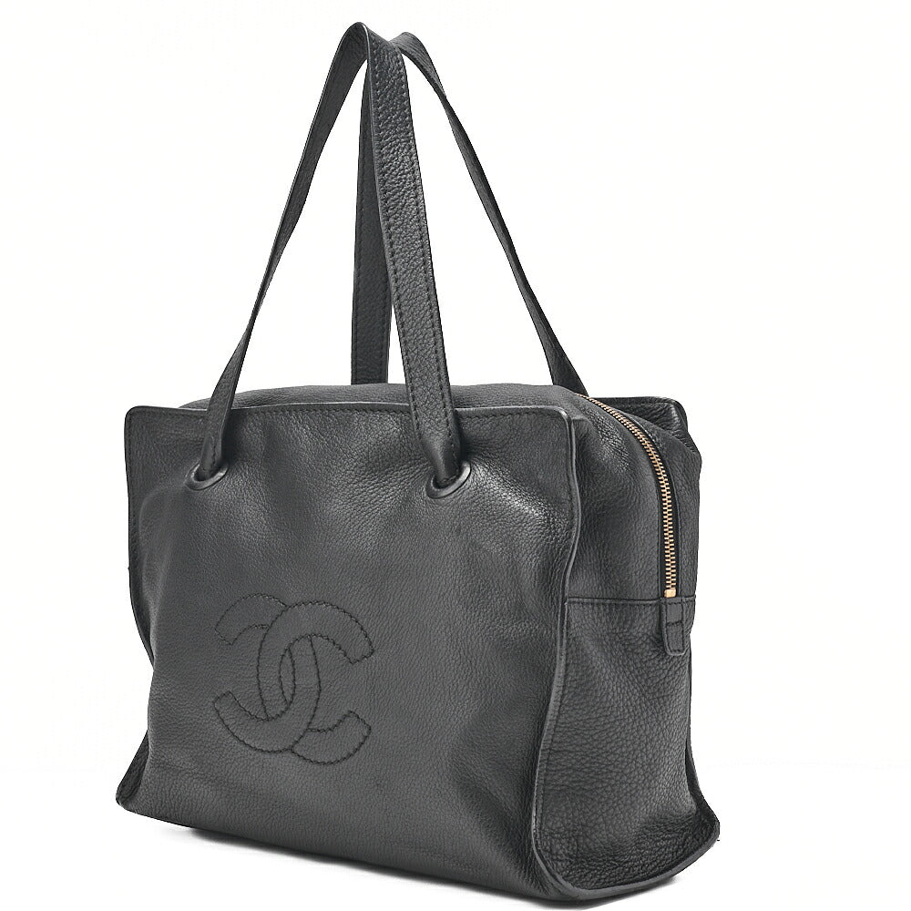 CHANEL Big Coco Mark Square Tote Bag Calfskin Black Gold-Tone Hardware, Pre-Owned