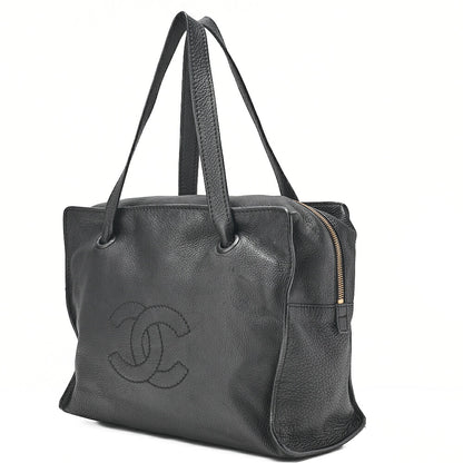 CHANEL Big Coco Mark Square Tote Bag Calfskin Black Gold-Tone Hardware, Pre-Owned