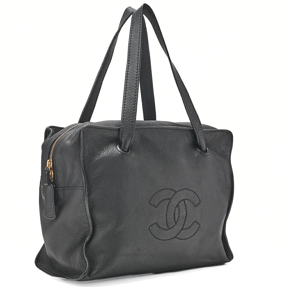 CHANEL Big Coco Mark Square Tote Bag Calfskin Black Gold-Tone Hardware, Pre-Owned