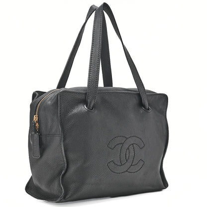 CHANEL Big Coco Mark Square Tote Bag Calfskin Black Gold-Tone Hardware, Pre-Owned