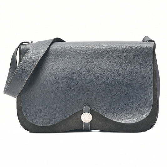 HERMES Sack Colorado GM Liege x Toile Ash Shoulder Bag Blue Indigo Silver-Tone Hardware, Pre-Owned