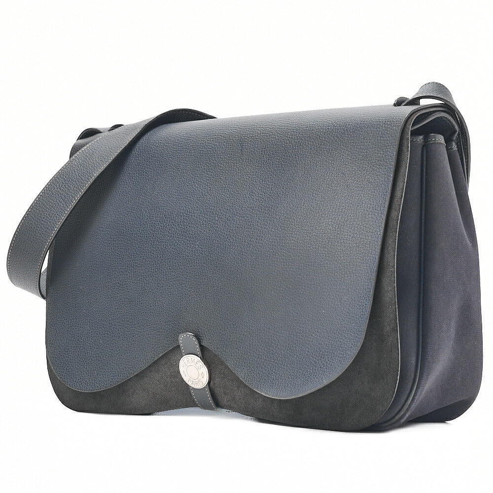 HERMES Sack Colorado GM Liege x Toile Ash Shoulder Bag Blue Indigo Silver-Tone Hardware, Pre-Owned