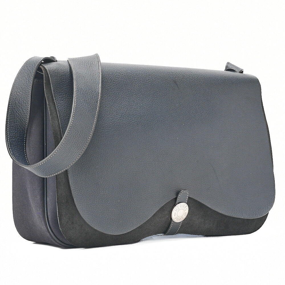 HERMES Sack Colorado GM Liege x Toile Ash Shoulder Bag Blue Indigo Silver-Tone Hardware, Pre-Owned