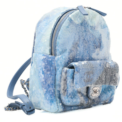 CHANEL Sequin Cocomark Chain Backpack Blue Multicolor Silver-Tone Hardware, Pre-Owned
