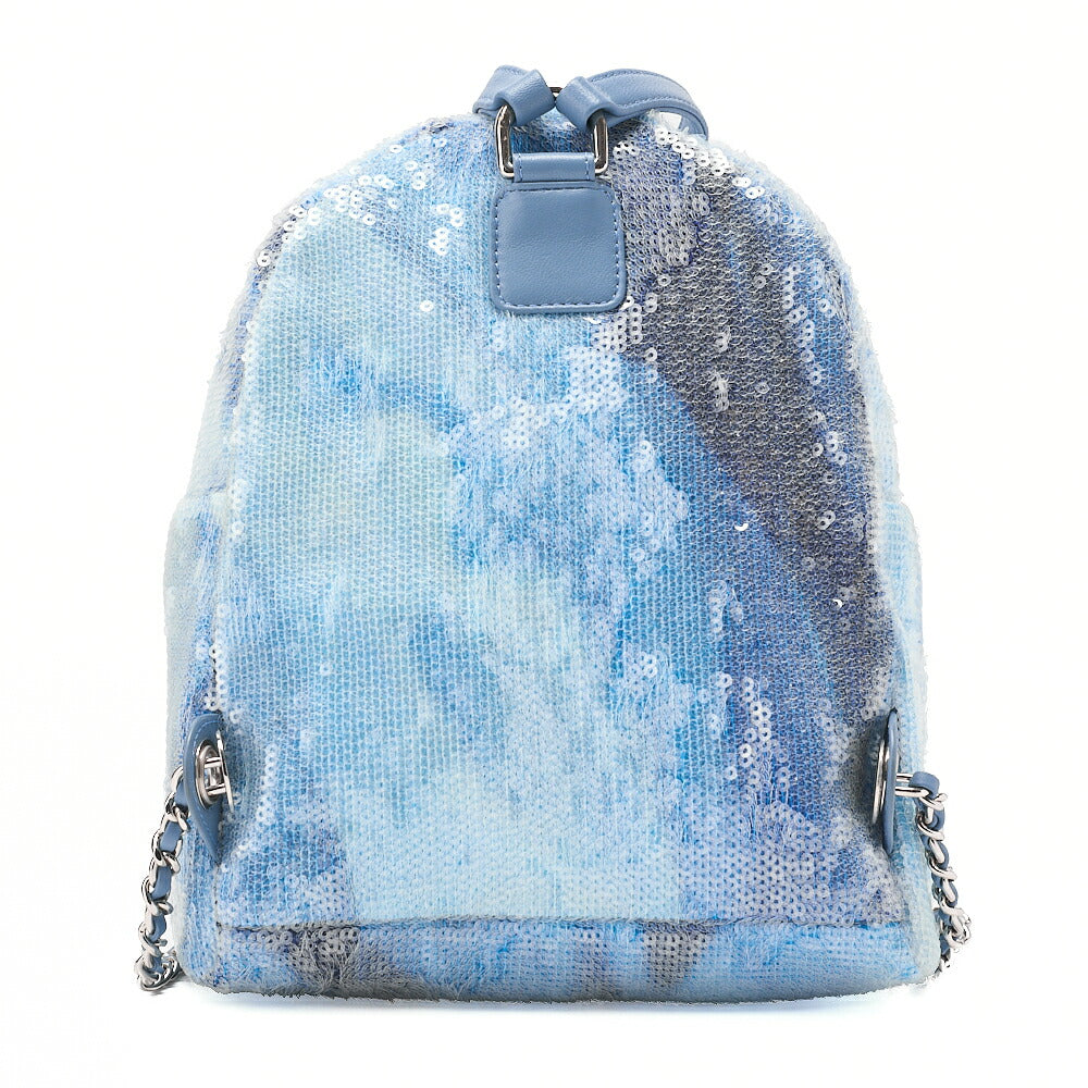 CHANEL Sequin Cocomark Chain Backpack Blue Multicolor Silver-Tone Hardware, Pre-Owned