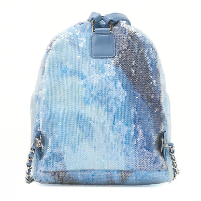 CHANEL Sequin Cocomark Chain Backpack Blue Multicolor Silver-Tone Hardware, Pre-Owned