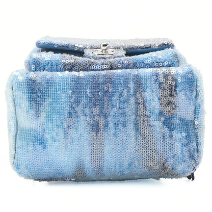 CHANEL Sequin Cocomark Chain Backpack Blue Multicolor Silver-Tone Hardware, Pre-Owned