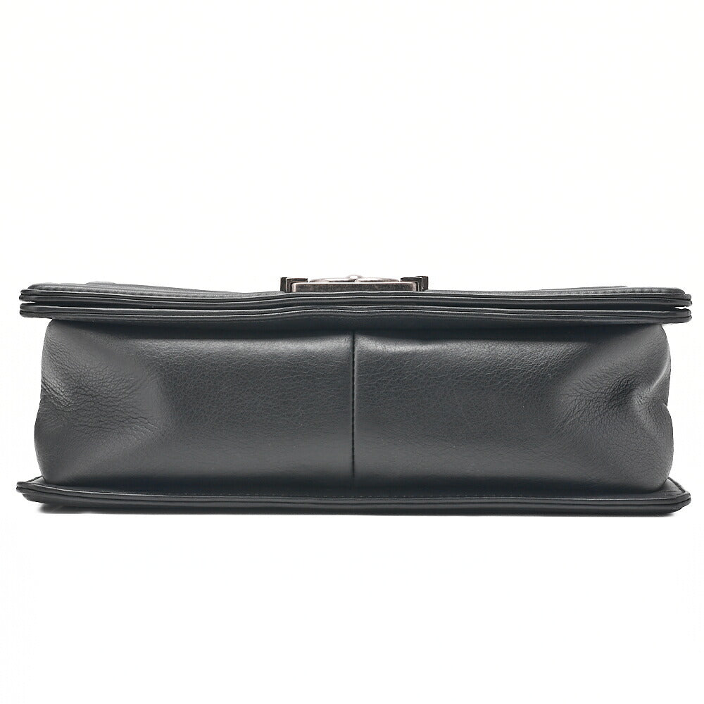 CHANEL Lambskin Boy Chanel V-Stitch Chain Shoulder Black Silver-Tone Hardware, Pre-Owned