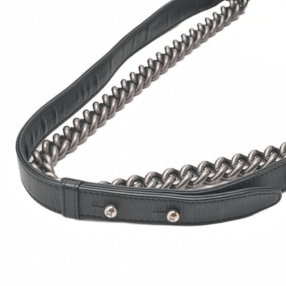 CHANEL Lambskin Boy Chanel V-Stitch Chain Shoulder Black Silver-Tone Hardware, Pre-Owned