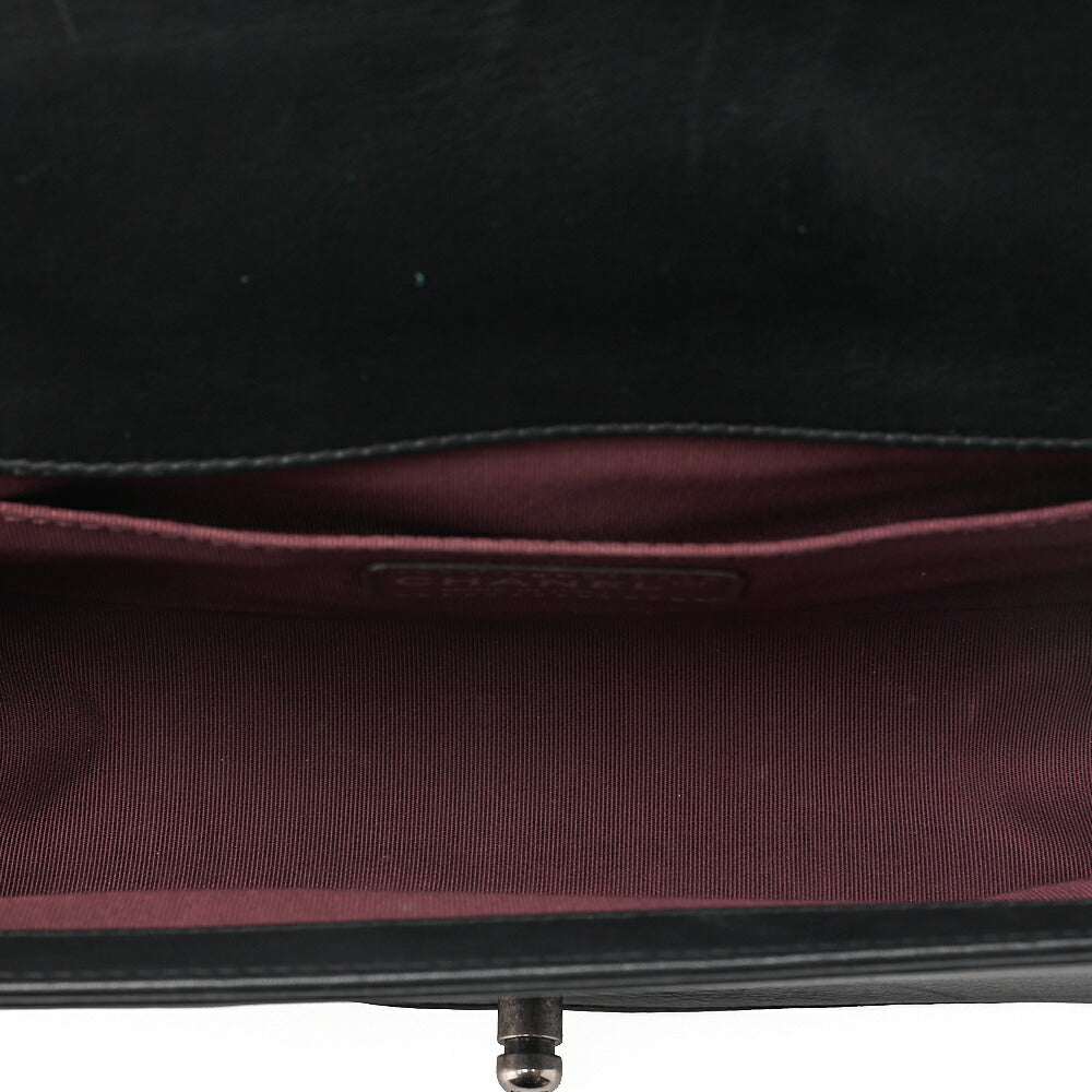 CHANEL Lambskin Boy Chanel V-Stitch Chain Shoulder Black Silver-Tone Hardware, Pre-Owned