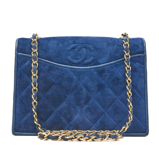 CHANEL Suede Matlasse Upper Coco Mark Chain Shoulder Blue Gold-Tone Hardware, Pre-Owned