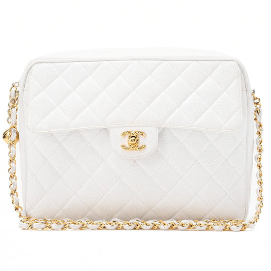 CHANEL Matlasse Coco Mark Ball Charm Chain Shoulder Bag Caviar Skin White Gold-Tone Hardware, Pre-Owned