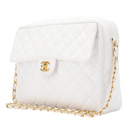 CHANEL Matlasse Coco Mark Ball Charm Chain Shoulder Bag Caviar Skin White Gold-Tone Hardware, Pre-Owned