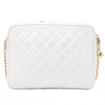 CHANEL Matlasse Coco Mark Ball Charm Chain Shoulder Bag Caviar Skin White Gold-Tone Hardware, Pre-Owned