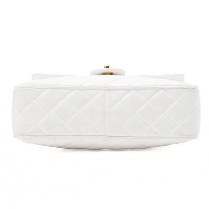 CHANEL Matlasse Coco Mark Ball Charm Chain Shoulder Bag Caviar Skin White Gold-Tone Hardware, Pre-Owned