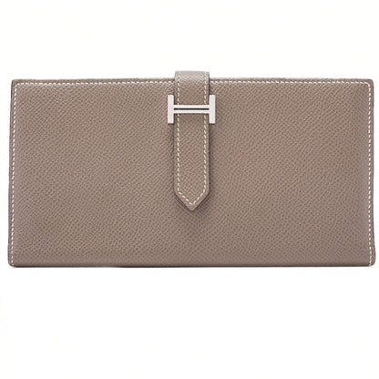 HERMES Bearn Soufflet Epsom 2-Fold Long Wallet Etoup Silver-Tone Hardware, Pre-Owned