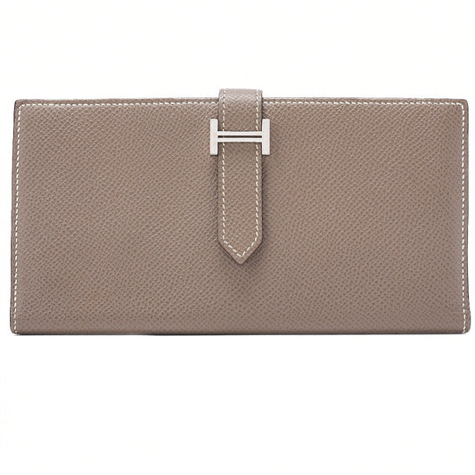 HERMES Bearn Soufflet Epsom 2-Fold Long Wallet Etoup Silver-Tone Hardware, Pre-Owned