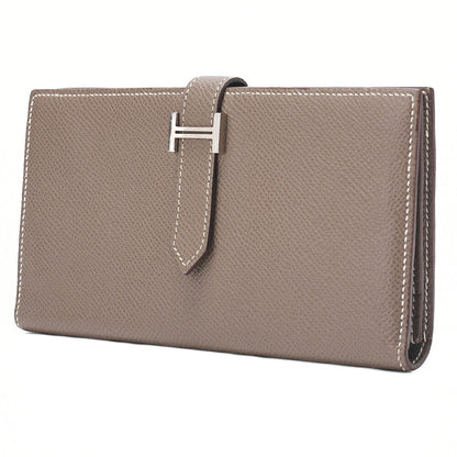 HERMES Bearn Soufflet Epsom 2-Fold Long Wallet Etoup Silver-Tone Hardware, Pre-Owned