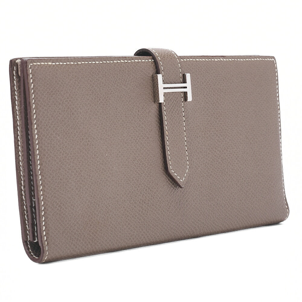 HERMES Bearn Soufflet Epsom 2-Fold Long Wallet Etoup Silver-Tone Hardware, Pre-Owned