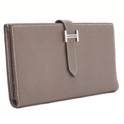 HERMES Bearn Soufflet Epsom 2-Fold Long Wallet Etoup Silver-Tone Hardware, Pre-Owned