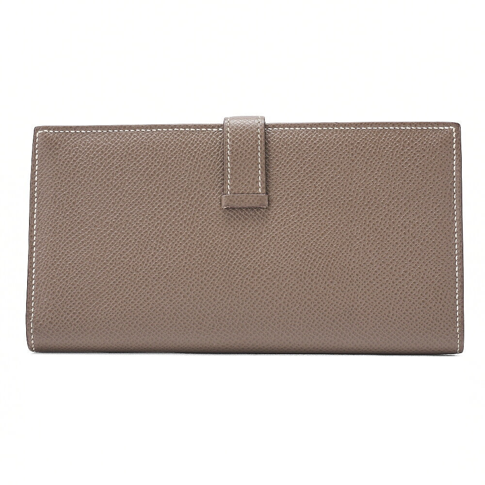 HERMES Bearn Soufflet Epsom 2-Fold Long Wallet Etoup Silver-Tone Hardware, Pre-Owned