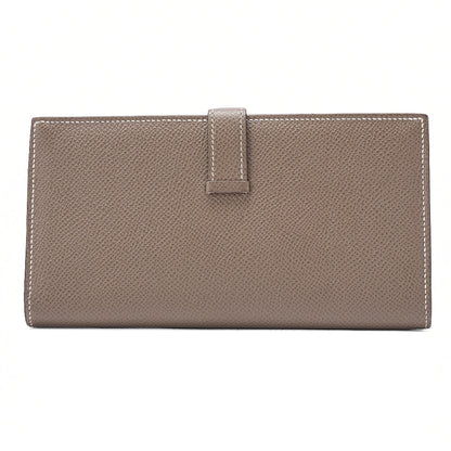 HERMES Bearn Soufflet Epsom 2-Fold Long Wallet Etoup Silver-Tone Hardware, Pre-Owned