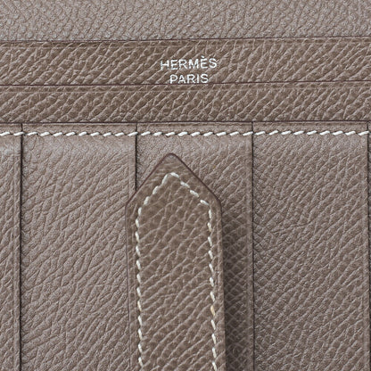 HERMES Bearn Soufflet Epsom 2-Fold Long Wallet Etoup Silver-Tone Hardware, Pre-Owned