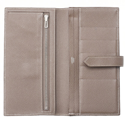 HERMES Bearn Soufflet Epsom 2-Fold Long Wallet Etoup Silver-Tone Hardware, Pre-Owned