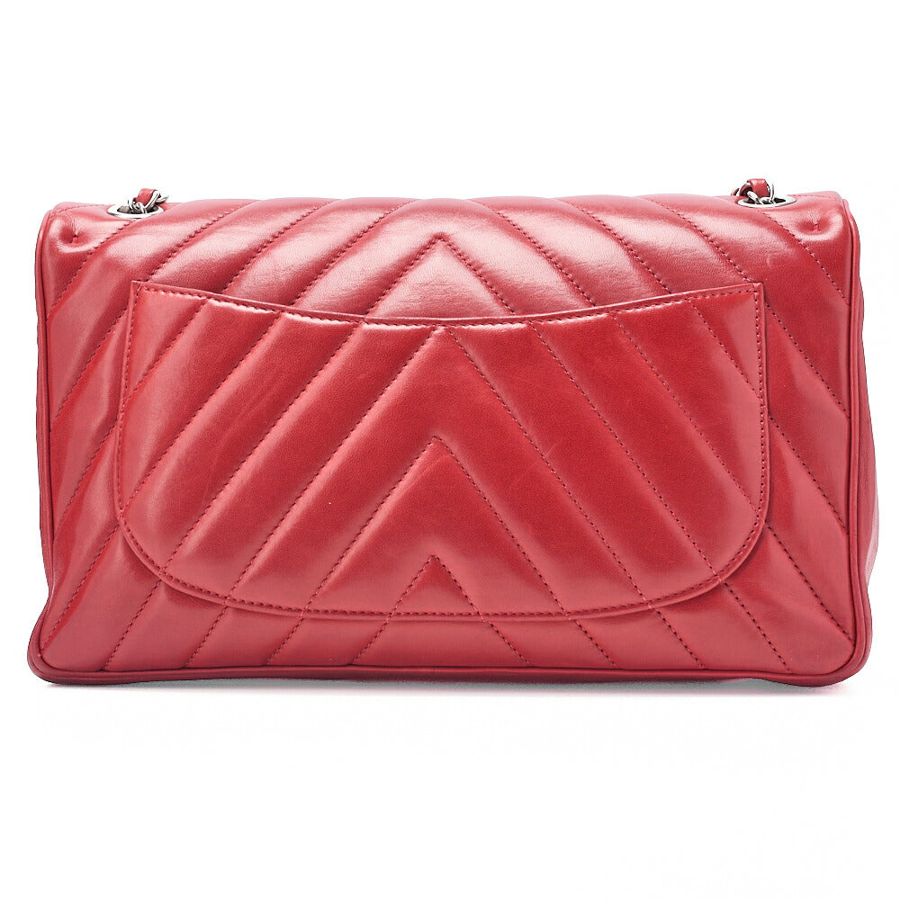 CHANEL V-Stitch Chevron Lion Lock Chain Shoulder Lambskin Red Silver-Tone Hardware, Pre-Owned