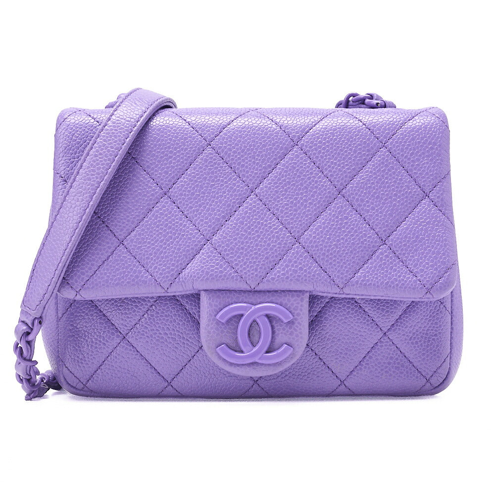 CHANEL Mini Matlasse 18 Chain Shoulder Caviar Skin Purple Silver-Tone Hardware, Pre-Owned