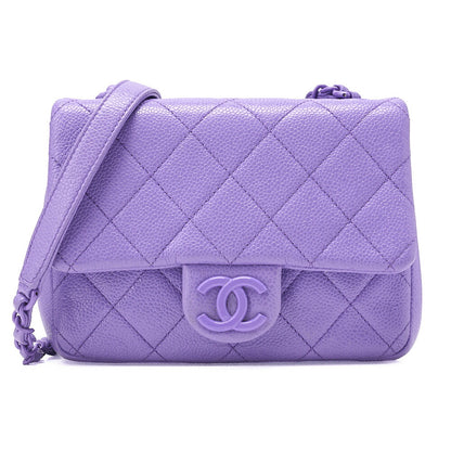 CHANEL Mini Matlasse 18 Chain Shoulder Caviar Skin Purple Silver-Tone Hardware, Pre-Owned