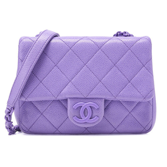 CHANEL Mini Matlasse 18 Chain Shoulder Caviar Skin Purple Silver-Tone Hardware, Pre-Owned