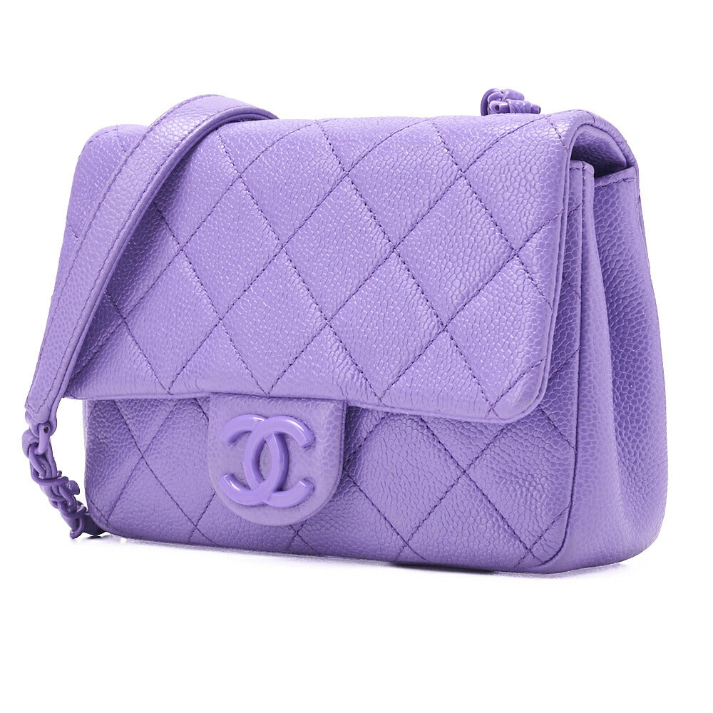 CHANEL Mini Matlasse 18 Chain Shoulder Caviar Skin Purple Silver-Tone Hardware, Pre-Owned