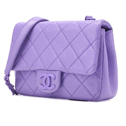 CHANEL Mini Matlasse 18 Chain Shoulder Caviar Skin Purple Silver-Tone Hardware, Pre-Owned
