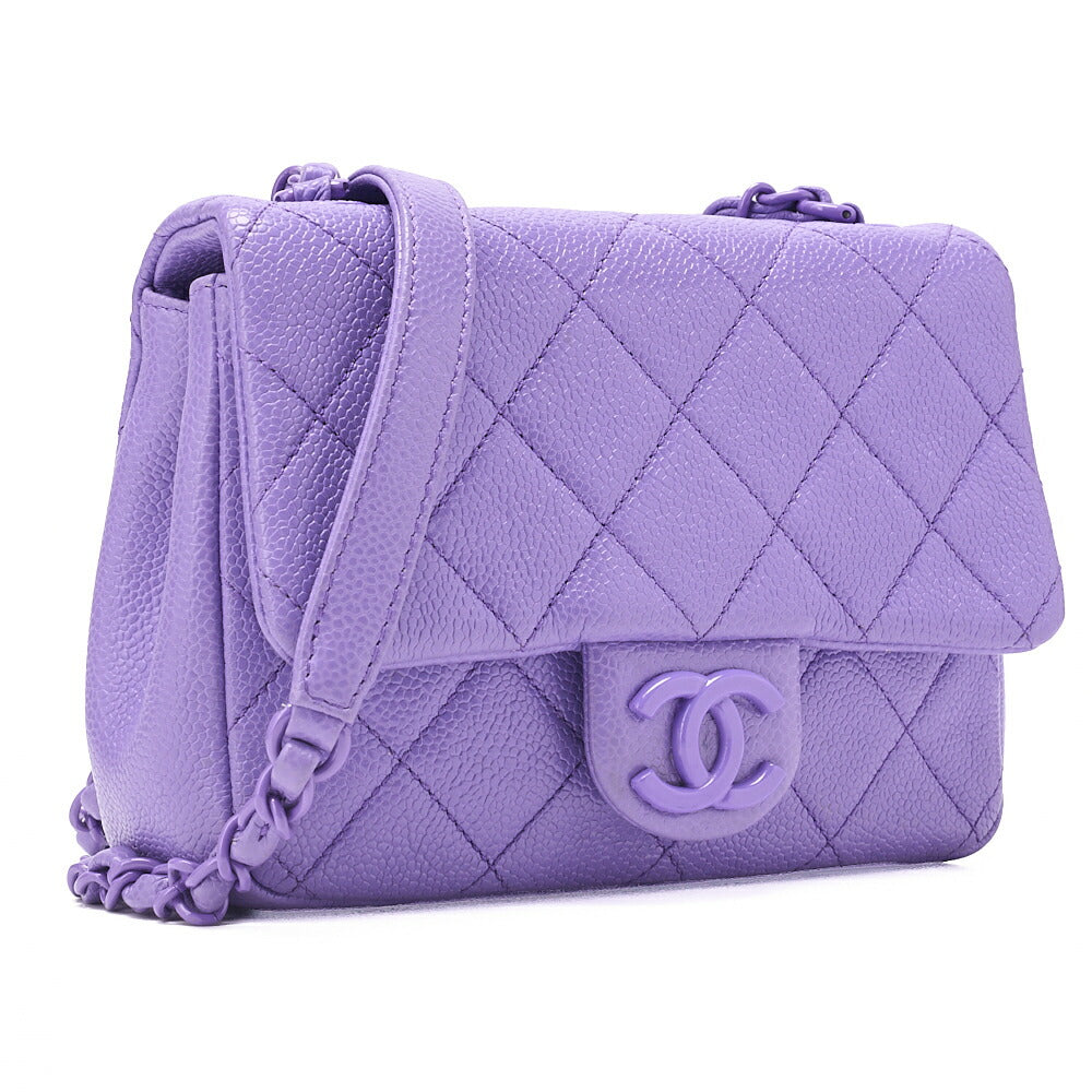 CHANEL Mini Matlasse 18 Chain Shoulder Caviar Skin Purple Silver-Tone Hardware, Pre-Owned