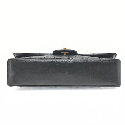 CHANEL Lambskin Matelasse Straight Flap Tanlock Double Flap Chain Shoulder Bag Black Gold-Tone Hardware, Pre-Owned