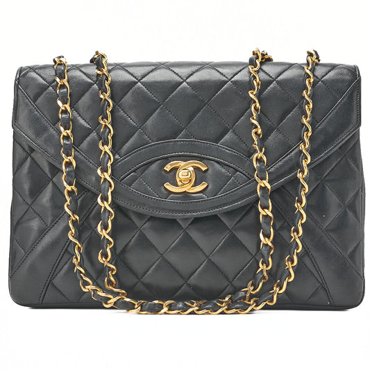 CHANEL Matelasse Design Flap Single Chain Shoulder Lambskin Black Gold-Tone Hardware, Pre-Owned